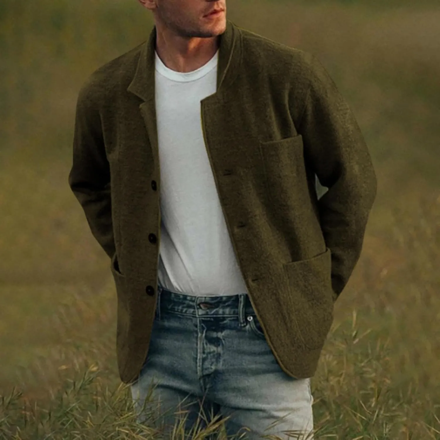 ZYXTIM Men's Casual Blazer Wool Cardigan Jacket Shawl Collar Button Down Lightweight Fall Coat Office Travel Classic Jacket