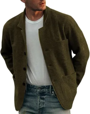 ZYXTIM Men's Casual Blazer Wool Cardigan Jacket Shawl Collar Button Down Lightweight Fall Coat Office Travel Classic Jacket