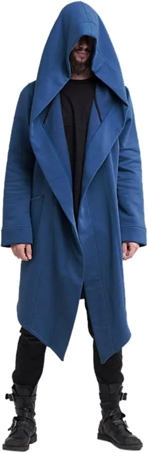 ZYXTIM Men's Casual Long Hooded Draped Cardigan Long Sleeve Shawl Ruffle Open Front Lightweight Cape Cloak Overcoat