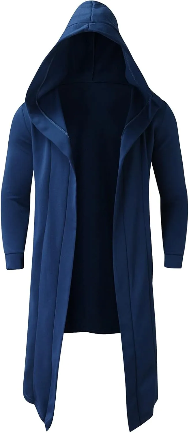 ZYXTIM Men's Casual Long Hooded Draped Cardigan Long Sleeve Shawl Ruffle Open Front Lightweight Cape Cloak Overcoat