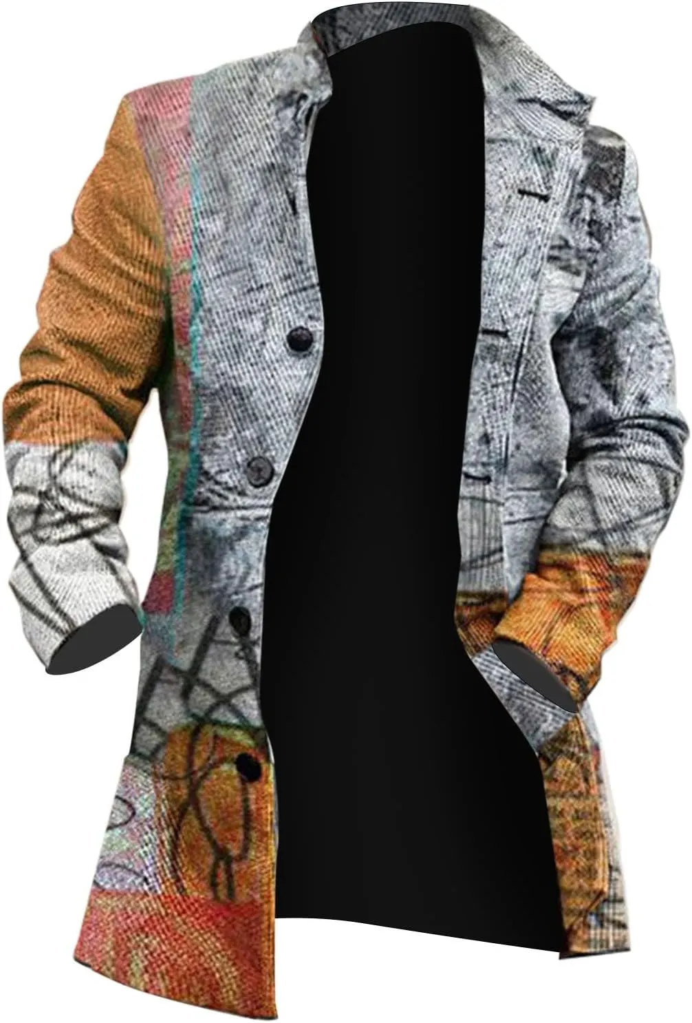ZYXTIM Men's Floral Pattern Printed Trench Coat Double Breasted Notched Collar Long Jakcets Fashion Casual Business Overcoat