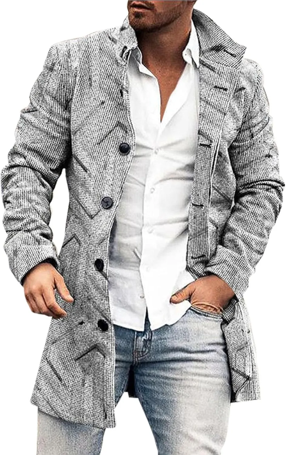 ZYXTIM Men's Floral Pattern Printed Trench Coat Double Breasted Notched Collar Long Jakcets Fashion Casual Business Overcoat