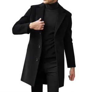 ZYXTIM Men's Wool Blend Pea Coat Notched Collar Single Breasted Trench Coat Oversize Long Classic Office Work Jacket Coat