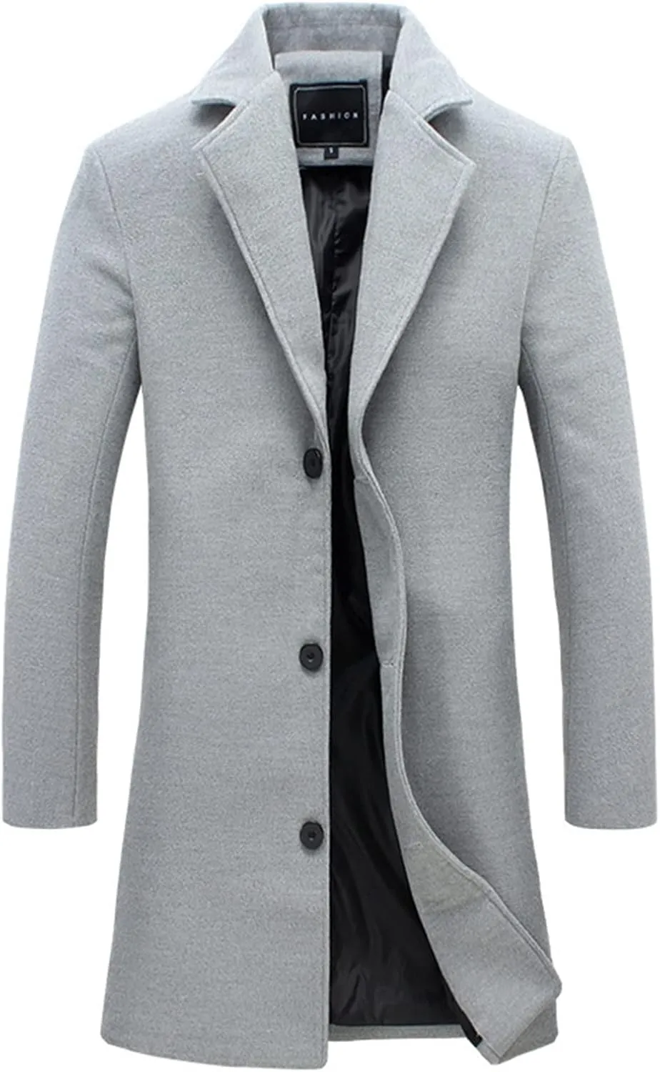 ZYXTIM Men's Wool Blend Pea Coat Notched Collar Single Breasted Trench Coat Oversize Long Classic Office Work Jacket Coat