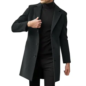 ZYXTIM Men's Wool Blend Pea Coat Notched Collar Single Breasted Trench Coat Oversize Long Classic Office Work Jacket Coat