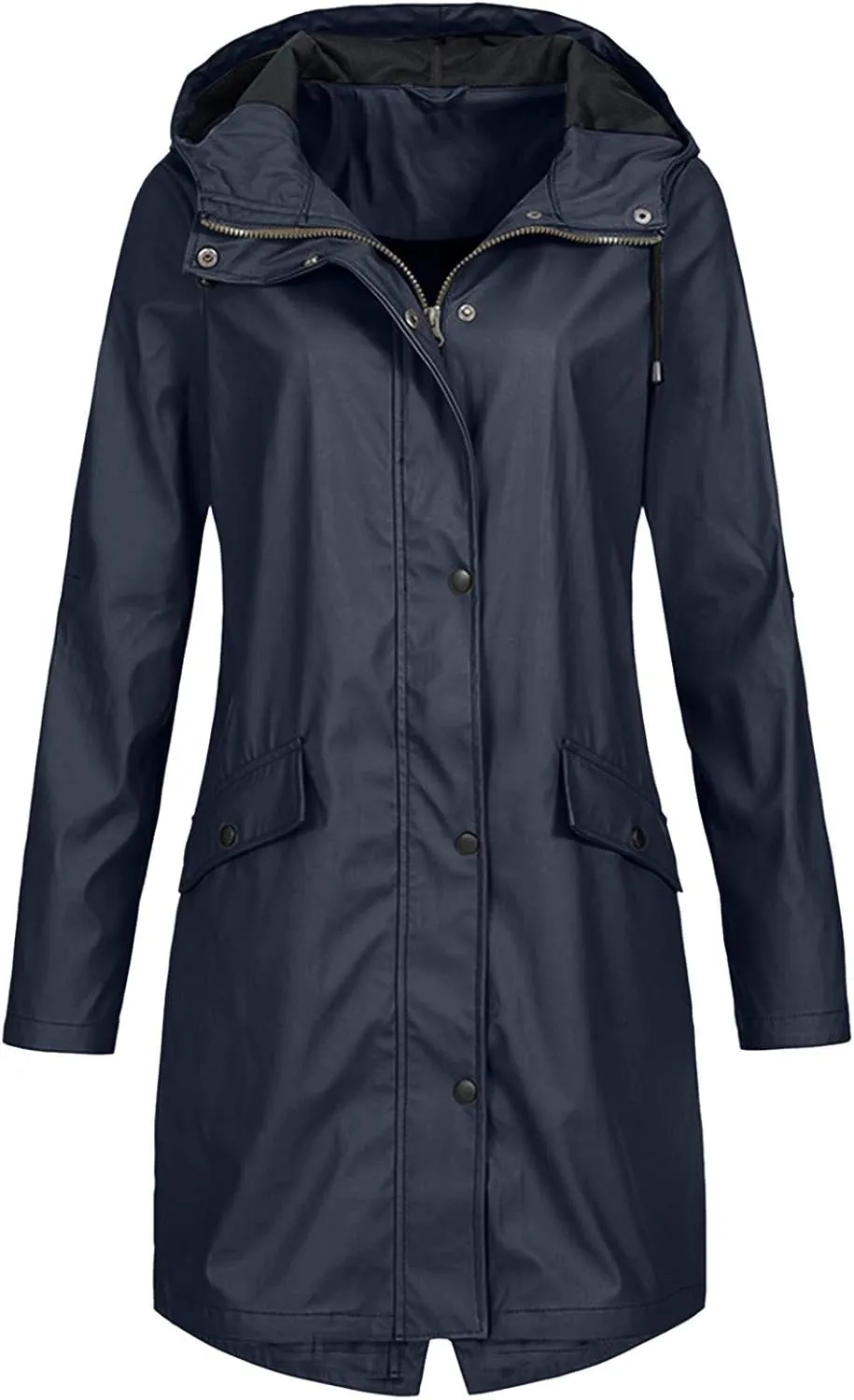 ZYXTIM Women's Oversize Raincoat Waterproof Lightweight Hooded Rain Jacket Loose Warm Winderbreaker Rain Slicker Trench Coat