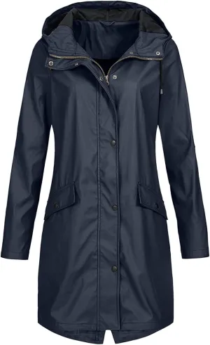 ZYXTIM Women's Oversize Raincoat Waterproof Lightweight Hooded Rain Jacket Loose Warm Winderbreaker Rain Slicker Trench Coat